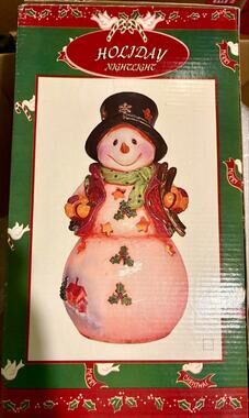 Snowman Light Up Indoor Outdoor Figurine Night Light in Original Box - Vintage